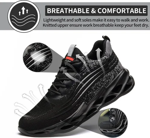 Miniatura 5 de ARCHINSERT Zapatos de punta de acero para hombres y mujeres, unisex, a prueba de pinchazos, zapatos de seguridad transpirables y antideslizantes