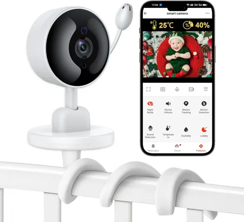 Tuya - Monitor de bebé con cámara y audio, cámara de video para interiores con WiFi 2K con soporte, detección de movimiento y llanto, sensor de