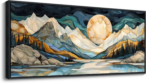 Miniatura 14 de JEAWA Arte de Pared en Lienzo Grande - Pintura Abstracta de 24x48 Pulgadas en Tela, Imágenes Texturizadas de Montañas como Regalos para Amigos