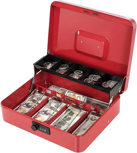 Miniatura 8 de Caja de dinero con bandeja de dinero y cerradura de combinación, caja de dinero de metal para dinero en efectivo, caja de seguridad con niveles