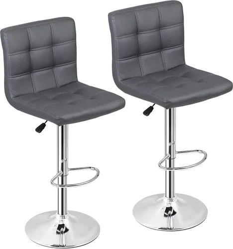 Miniatura 7 de ZENY Juego de 2 taburetes de bar giratorios ajustables, modernos taburetes de bar de cocina de piel sintética, taburete de bar cuadrado, color negro