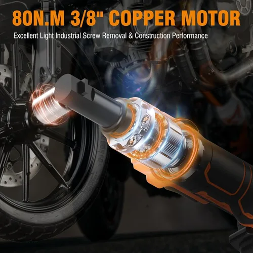 Miniatura 2 de Protmex Llave de trinquete inalámbrica de 3/8'', trinquete eléctrico de 60 pies-libras (80 N.m) con batería de 21 V, 2 x 2.0 Ah, juego de llave