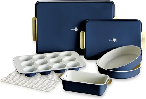 Miniatura 20 de GreenPan Bakeware - Bandeja cuarto de hoja de 13" x 9" pulgadas, bandeja antiadherente de cerámica para hornear, libre de PFAS y BPA, asas doradas