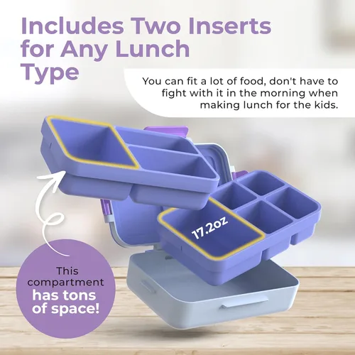 Miniatura 3 de ovve Lonchera Bento para niños y cubiertos – Lonchera para niños a prueba de fugas, insertos intercambiables, sin BPA, recipientes aptos para Púrpura