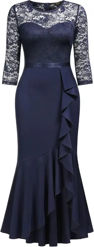 Miniatura 3 de MISSMAY Vestido largo formal de dama de honor con volantes y encaje floral para mujer