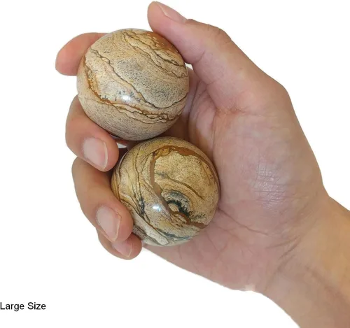 Miniatura 2 de Top Chi Picture Jasper Baoding Balls con soporte para terapia de manos, ejercicio y alivio del estrés (mediano 1.6 pulgadas)