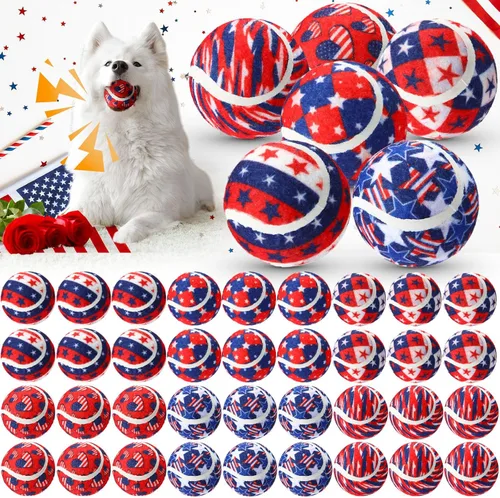 36 pelotas de tenis chirriantes para perros del Día de la Independencia de 2.5 pulgadas, juguetes interactivos para mascotas, pelota para perros
