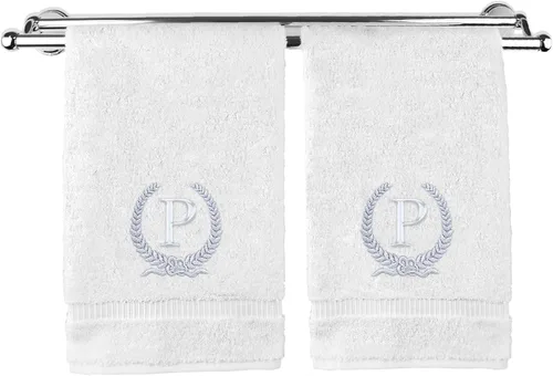 Miniatura 25 de Toalla de mano con monograma, regalo personalizado, 16 x 30 pulgadas, diseño de corona dorada bordada con letra blanca en toalla negra, extra