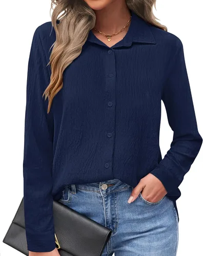 Miniatura 10 de AUSELILY - Camisas con botones para mujer, manga larga, cuello con botones, blusas casuales para el trabajo y negocios, túnicas