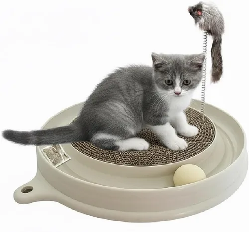Miniatura 10 de AUOON Juguete Rascador para Gatos - Almohadilla Rascadora para Gatos con Pista de Pelota de Juguete para Gatos y Juguete de Ratón de Peluche