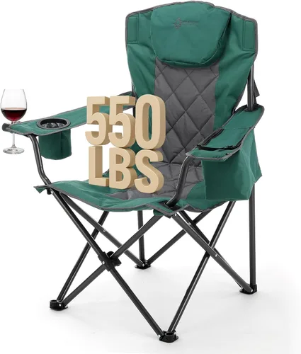 Miniatura 16 de ARROWHEAD OUTDOOR Silla plegable portátil de lujo para campamento con reposacabezas, portavasos y vidrio, enfriador de 6 latas, bolsa de transporte
