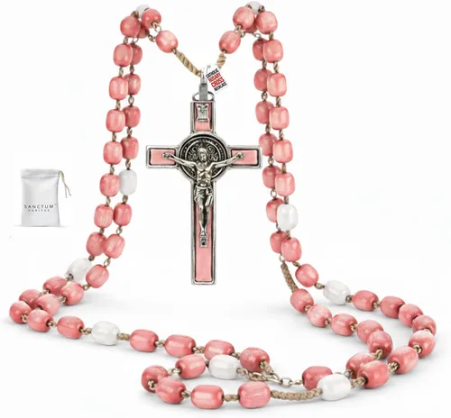 Miniatura 14 de Rosario italiano con bendición apostólica del Papa León XIV – Collar católico de cuentas grandes para espejo de coche, Primera Comunión, regalo
