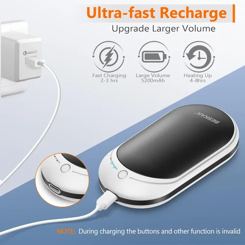 Miniatura 5 de BESKAR Calentador de manos recargable, calentador de manos eléctrico de 5200 mAh, calefacción de doble cara, carga rápida USB, calentador de manos