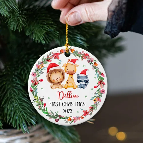 Miniatura 2 de Adornos de Navidad personalizados de animales del bosque 2026, primera decoración de árbol de Navidad del bebé, adorno de primera Navidad, adorno
