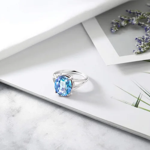 Miniatura 111 de Gem Stone King Anillo solitario con piedra preciosa de 3.00-7.00 quilates Plata de ley 925 Ovalado de 0.47 x 0.49 pulgadas Anillo