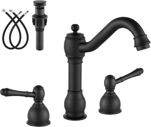 Miniatura 13 de gotonovo Grifos de baño de 8 pulgadas de extensión amplia para lavabo de 3 orificios, 2 manijas de palanca, montaje en cubierta con drenaje