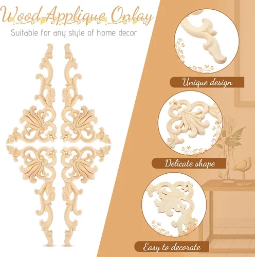 Miniatura 3 de Yulejo 8 apliques de madera onlays decorativos de madera, apliques de madera para bricolaje, apliques de madera y onlays para muebles, apliques