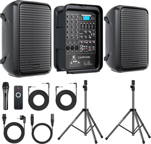 Sistema de altavoces PA todo en uno de 2 vías, paquete de mezclador de DJ, mezclador de 8 canales de 300 W, Bluetooth, kit de amplificador con