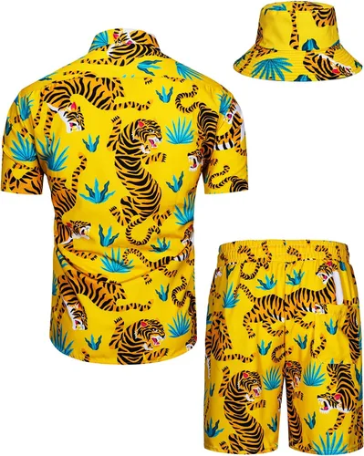Miniatura 132 de TUNEVUSE Conjunto de camisas y pantalones cortos hawaianos para hombre, 2 piezas, trajes de playa con estampado de flores, traje tropical de verano