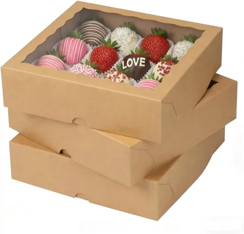 Miniatura 9 de Cajas de panadería marrón kraft de 9 pulgadas, cajas para pasteles con ventana transparente para fresas de chocolate, pasteles, magdalenas, donas
