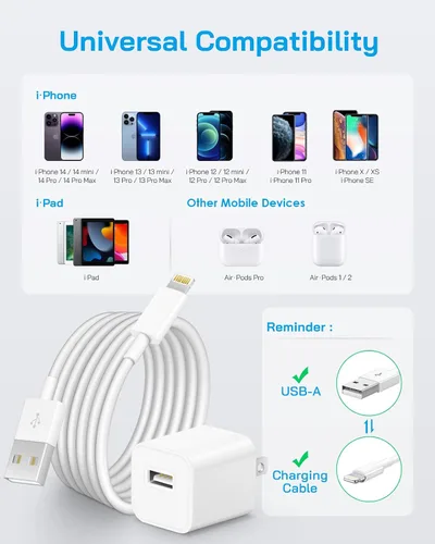 Miniatura 7 de Cargador Lightning para iPhone，[Certificado MFi] Cargador USB para teléfono con cable de carga de 6 pies para iPhone 14 13 12 11 Pro/Pro Max/SE