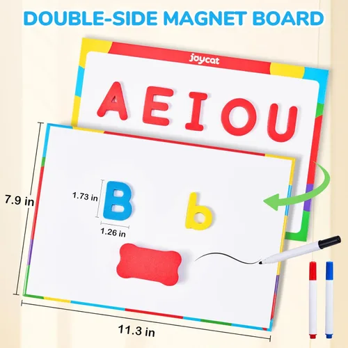 Miniatura 3 de JoyCat Kit de letras magnéticas coloridas para el aula, 238 piezas con tablero magnético de doble cara, letras del alfabeto de espuma para niños