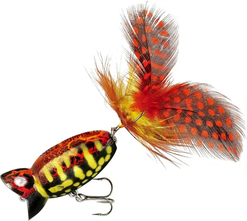 Arbogast Señuelo de pesca Hula Popper 2.0 Topwater con gancho agudo emplumado y cuerpo de patrón de grietas Entrenador Hog