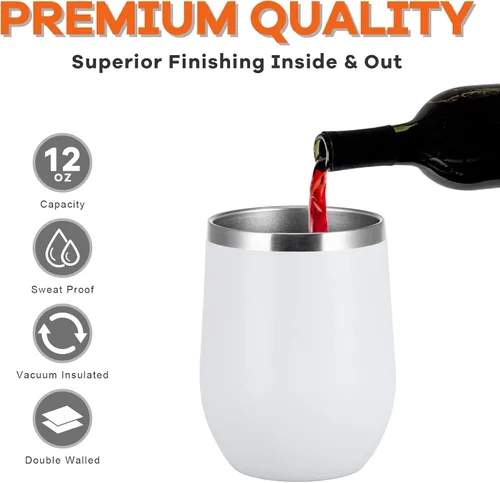 Miniatura 4 de COMOOO Vaso de vino de acero inoxidable de 12 onzas con tapa y popote, vaso de vino aislado, vaso de vino sin tallo para bebidas calientes y frías