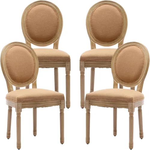 Miniatura 41 de Juego de 4 sillas de comedor francesas vintage, con respaldo redondo, tapizadas, de piel sintética, con ribete de cabeza de clavo y marco de madera