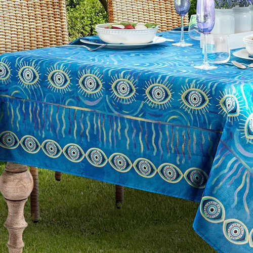 Miniatura 8 de Home Bargains Plus Manteles individuales de tela de medallón mediterráneo, patrón de islas griegas costeras, resistentes a las arrugas y a