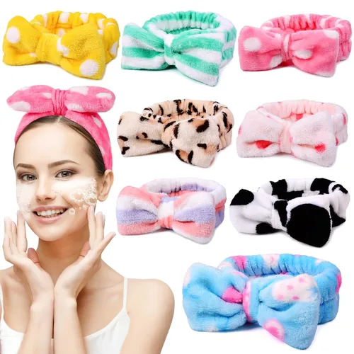 Miniatura 10 de UMIKU Paquete de 8 diademas faciales para mujeres - Suaves en polar de coral, cosméticas y para el cuidado de la piel, envolturas para el cabello