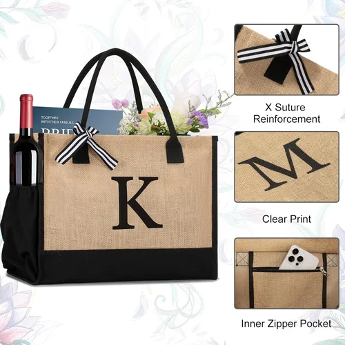 Miniatura 99 de Initial Canvas Tote Bag Birthdays Gift for Women Mom Teacher Friend Bridesmaid,Custom for Wedding Beach Holidays