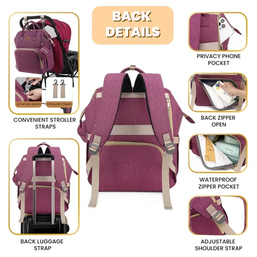 Miniatura 4 de ROSEGIN Mochila para pañales con cambiador, funda para chupete, bolsa de bebé para niños y niñas pequeños, grande, elegante, impermeable, bolsa