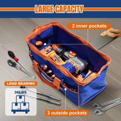 Miniatura 2 de WTG3A16 - Bolsa de herramientas de 16 pulgadas, bolsa de herramientas con múltiples bolsillos con material impermeable y diseño de boca ancha