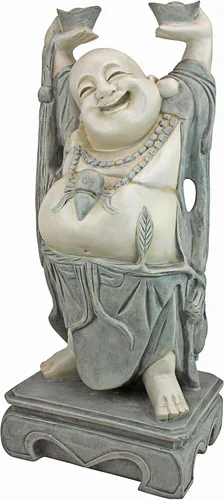 Design Toscano Jolly Hotei Laughing Man - Estatua de jardín para interiores y exteriores, 26 pulgadas de alto, resina de piedra fundida, acabado de