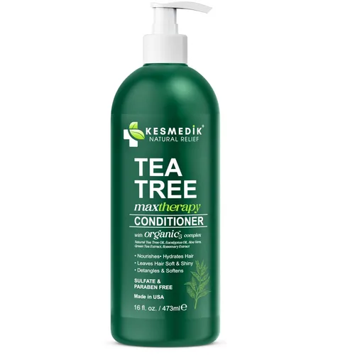 KESMEDIK Acondicionador de aceite de árbol de té MaxTherapy, hidratante, desenreda y suaviza el cabello, refresca y calma el cuero cabelludo seco,