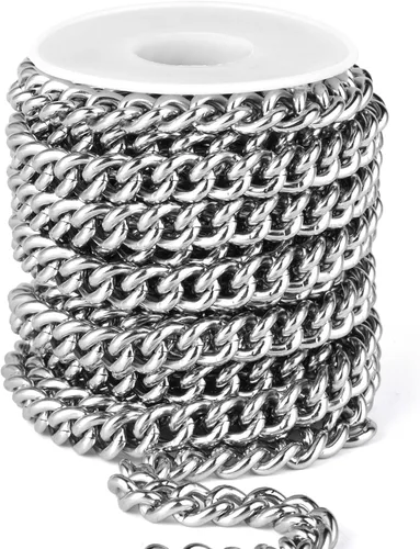 Miniatura 9 de [66 pies/20M] Cadena de bordillo de acero inoxidable chapada en oro de 18 quilates, 2mm, acero inoxidable 304, eslabones trenzados planos, cadenas