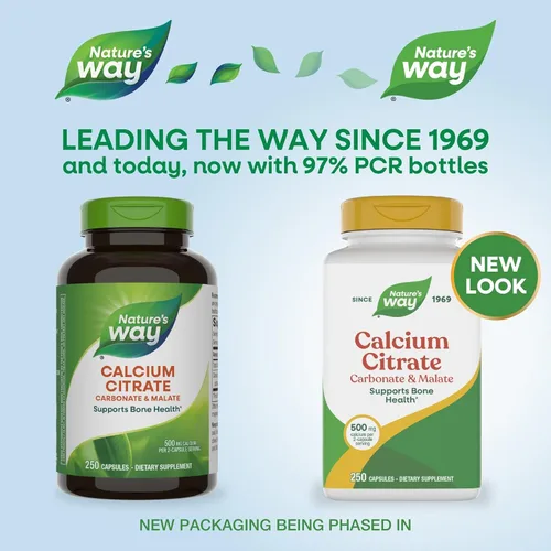 Miniatura 3 de Nature's Way Citrato de calcio, 500 mg de calcio por porción de 2 cápsulas, para la salud ósea y la función muscular*, mezcla de citrato, carbonato