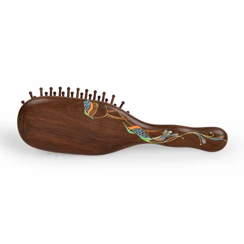 Miniatura 3 de TAN MUJIANG Cepillo de pelo de madera para mujer, masaje de cuero cabelludo, antiestático, pavo real, 1 unidad