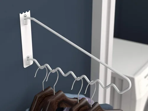 Miniatura 5 de ClosetMaid Barra de valet colgante para instalación en pared o puerta, accesorios incluidos, diseño plegable, acero duradero, color blanco