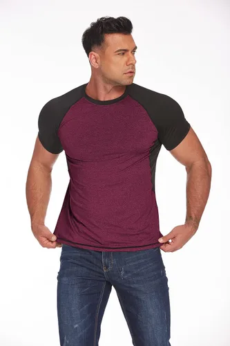 Miniatura 2 de COOrun Camisetas deportivas para hombre de manga raglán corta que absorbe la humedad suelta gimnasio entrenamiento Tops de secado rápido camisetas