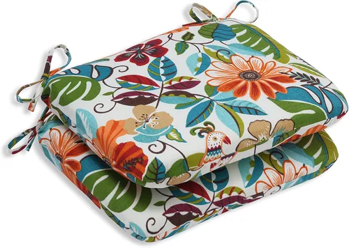 Miniatura 34 de Pillow Perfect Cojín floral brillante para silla de interior/exterior con lazos, 2 unidades, 15.5 x 18.5 pulgadas, azul/naranja Marlow