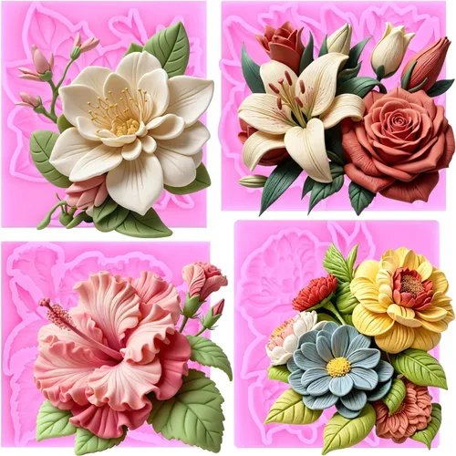 Miniatura 9 de Mujiang Moldes de silicona con diseño de margaritas de rosas, moldes para decoración de tartas, orquídeas y flores, juego de 4