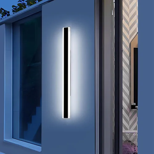 Miniatura 42 de Luz de pared exterior moderna de 47 pulgadas, accesorios de iluminación exterior de acrílico negro de 3000K, montaje en pared, luces de porche