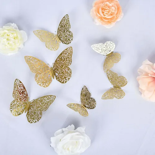 Miniatura 9 de Efavormart - Paquete de 10 calcomanías de pared de mariposa 3D grandes de lámina dorada metálica, mantel individual con cargador de papel