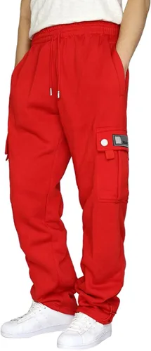 Pantalones deportivos de vellón tipo cargo para hombre, con cintura elástica, pantalones deportivos de ajuste recto con cordón y bolsillos