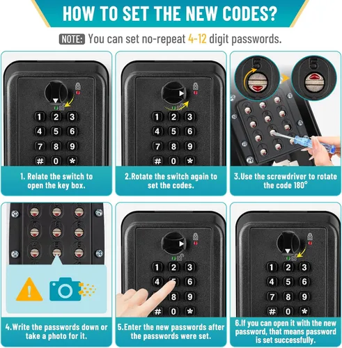 Miniatura 6 de Caja de bloqueo de llave con código, caja de seguridad montada en la pared para llaves con código reposable, caja de seguridad para exteriores