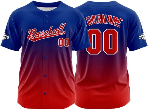 Miniatura 7 de Camiseta de béisbol con degradado personalizado, nombre, número y logotipo personalizados para hombres, mujeres y niños