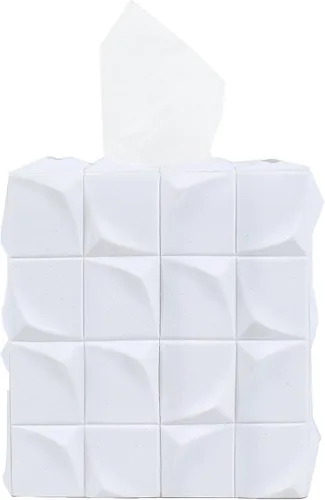 Miniatura 21 de Hymmah Soporte cuadrado para caja de pañuelos con bandeja, diseño único de cubo, dispensador de pañuelos para decoración para encimeras de tocador