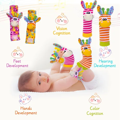 Miniatura 4 de PADONISE Sonajeros de muñeca para bebé, juguetes sensoriales suaves para bebés, sonajeros de animales de dibujos animados, juguete de desarrollo